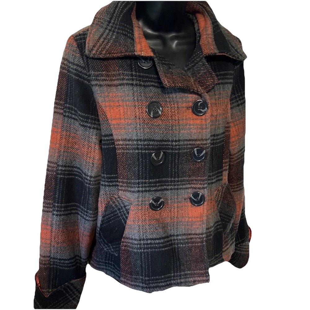Dollhouse Red Black Plaid Wool Blend‎ Double Breasted Peacoat Jacket Medium